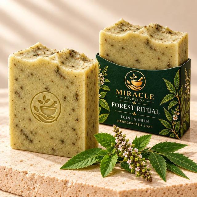 Forest Ritual soap with tulsi and neem, with ingredients