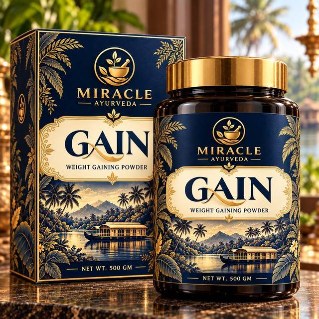 Miracle Ayurveda Gain weight gaining powder, 500 gm jar and box